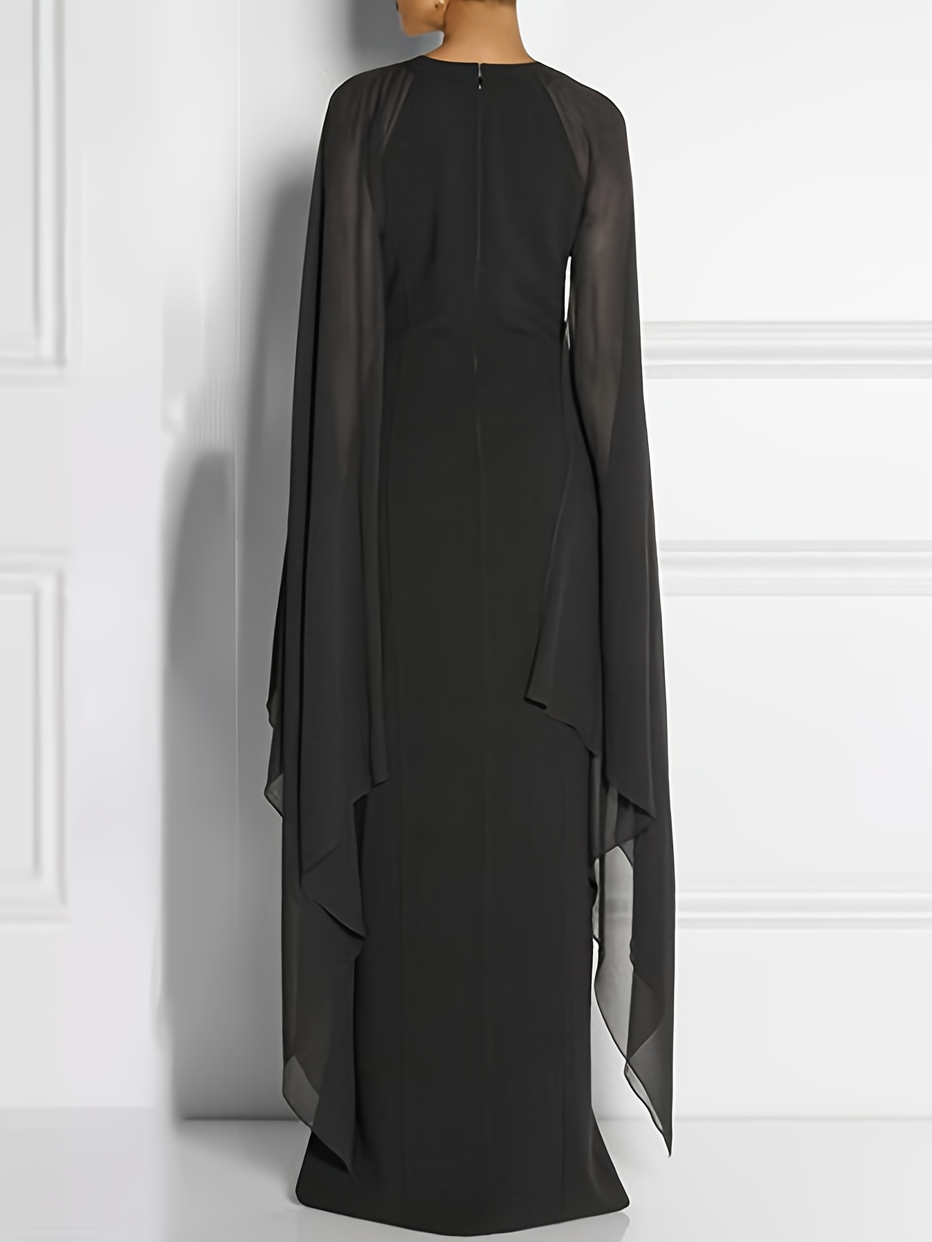elegant crew neck long sleeve peplum evening gown solid - Temu