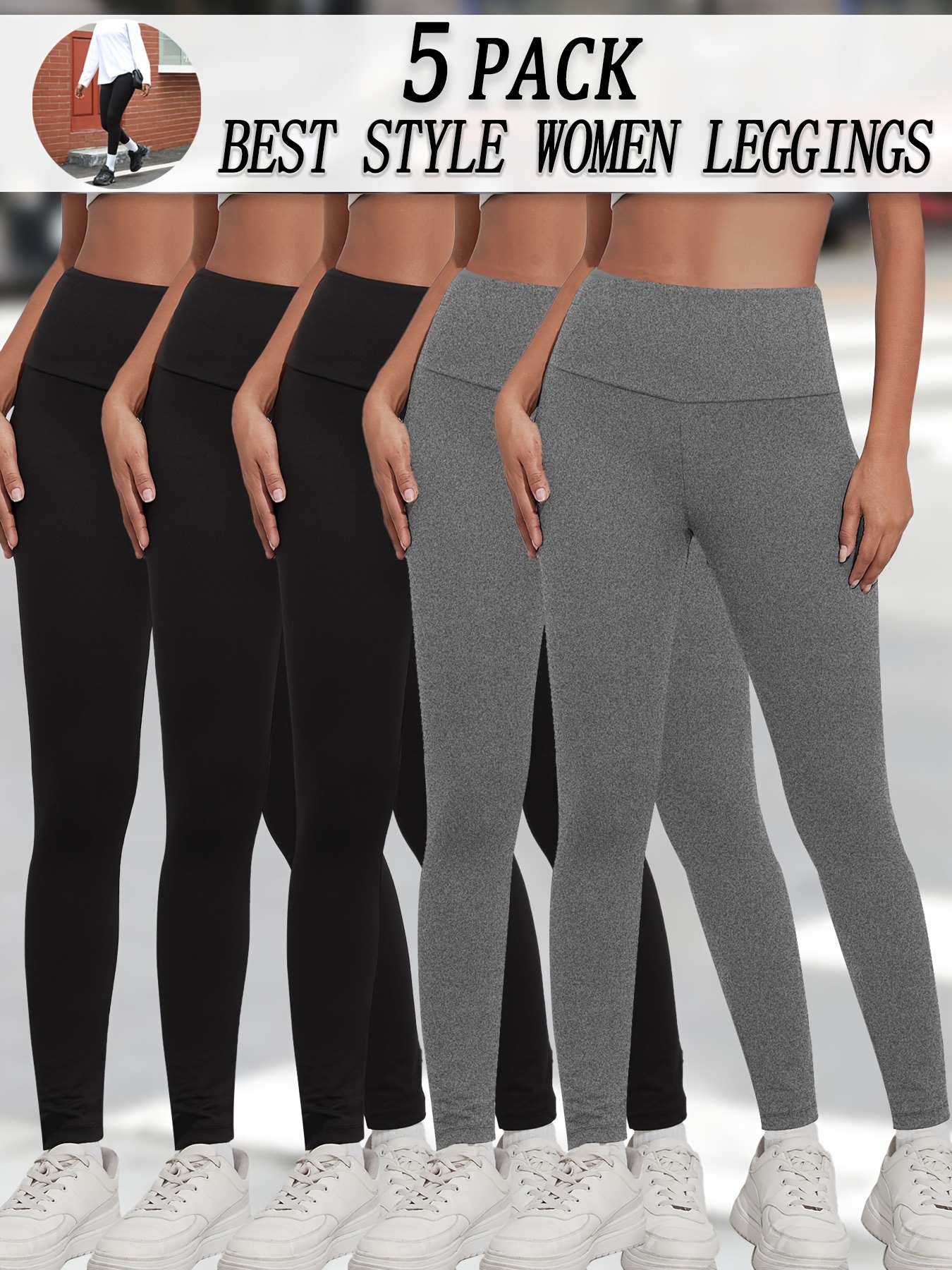 5-pack damen high-waist bauchkontroll-leggings – vollständige abdeckung, nicht durchsichtige yoga- laufhosen, 5 farben (einfarbig), weiche stretch-sportleggings für postpartum & körperformung, vielseitig für fitness,  , freizeitkleidung –