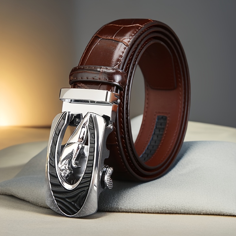 High-End Leather Belt with Automatic Buckle, Stylish Design