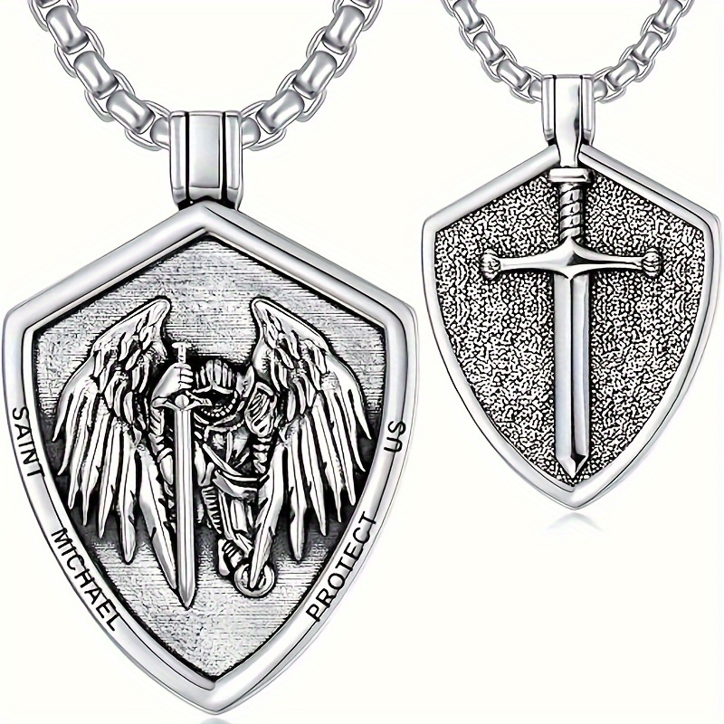 Guardian Shield Sword Medal Pendant - Close View