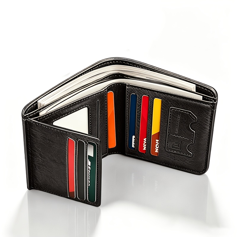 TEMU Men's Wallet, Rfid Anti-theft Retro Top Layer Cowhide Wallet, With Id Window, , Multifunctional Card Slot, And Multiple Card Slots For Wallet -