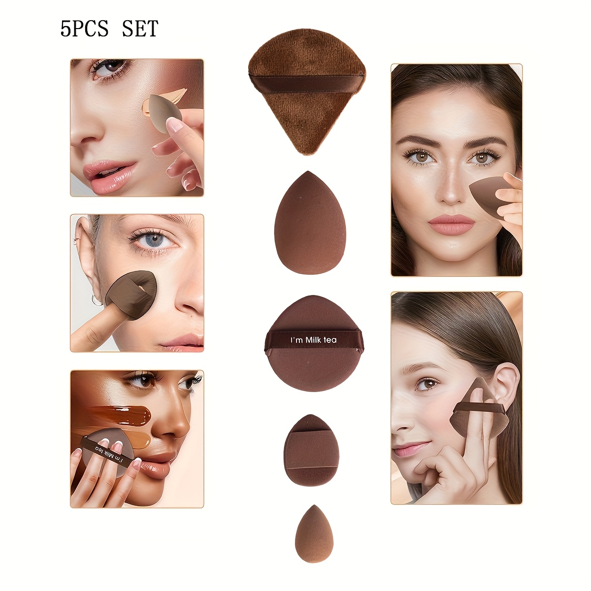 TEMU 5/10//40-os sminkszivacsok és pufferek, sminkeszközkészletek, mini párna pufferek, Beauty Blenders, háromszögletű pufferek és ujjpufferek,