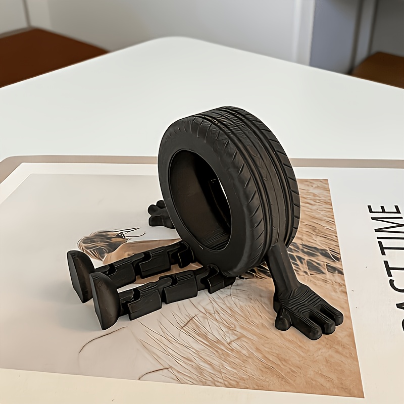 1pc Small Sitting Tire Sculpture - Movable Joint Collectible Figurine, Perfect For Decorating Interior, Desk Or Computer, And Home Decor. A Great Gift For