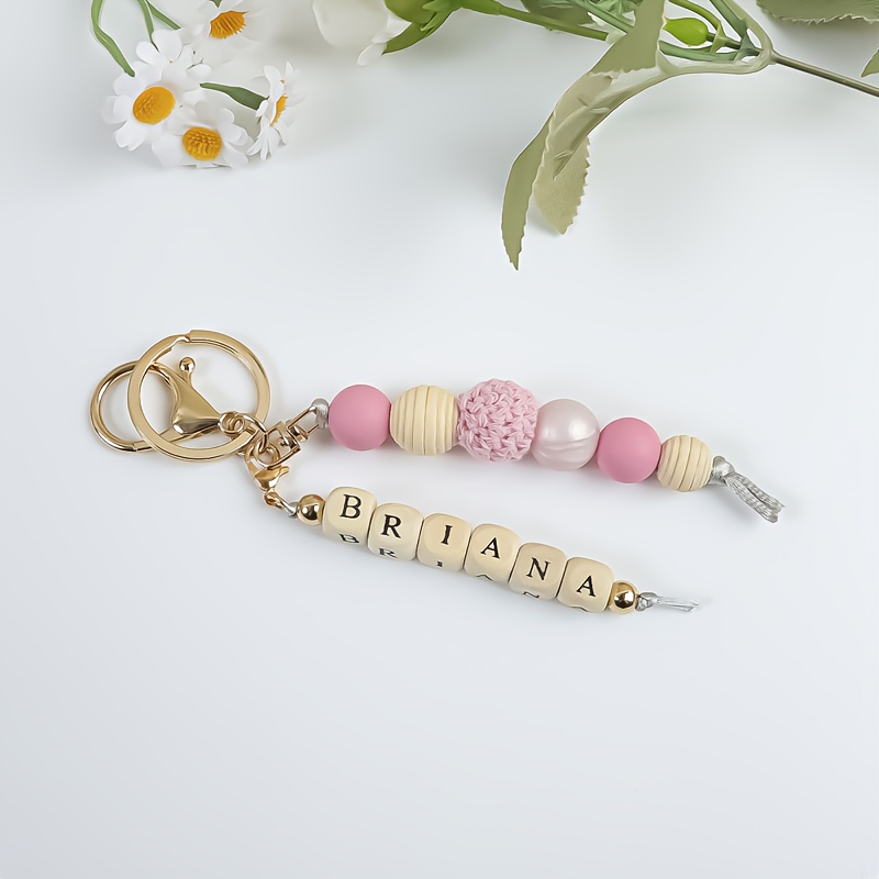 TEMU Custom Letter Beaded Keychain - Options, Personalized Silicone Accessory For Bags & Clothes, Unique Gift For Mother's Day