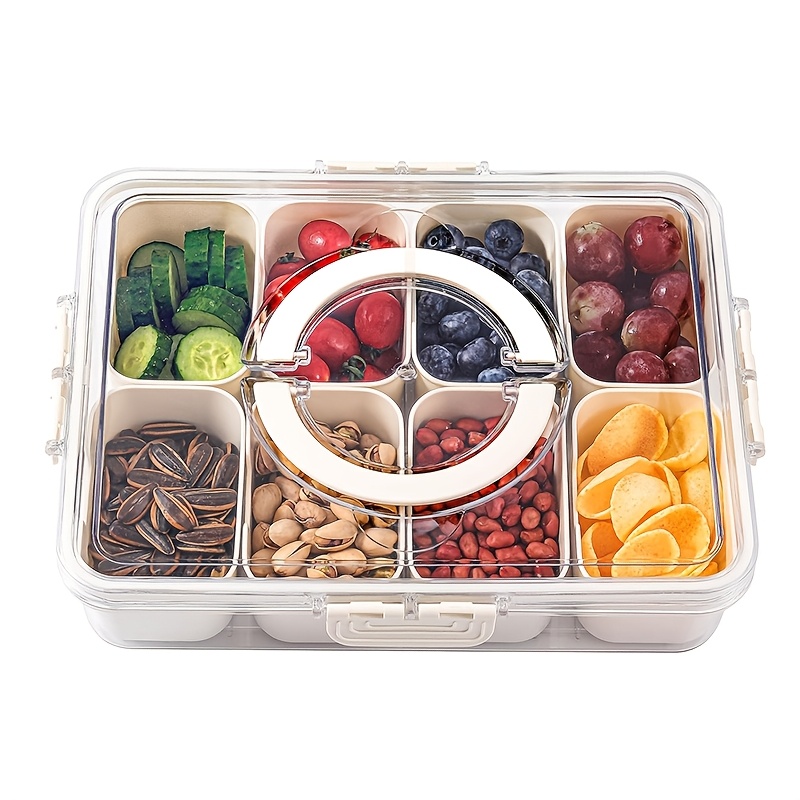 TEMU 1 Pack 8-grid Food Storage Container, Detachable Snack Tray With Lids And Handles, Portable Container For Party Picnic Christmas, For Vegetables
