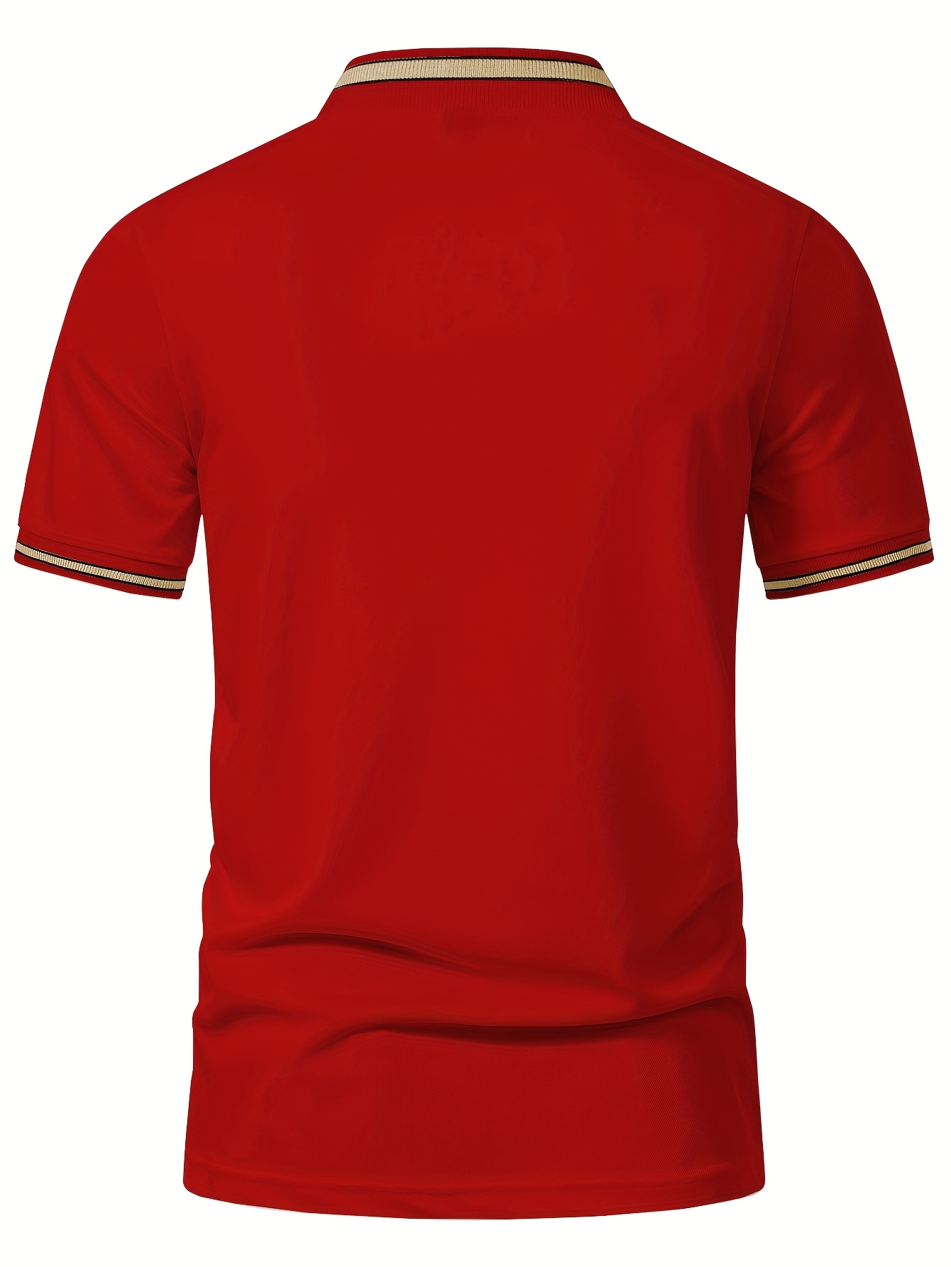 Men'S Casual Short Sleeve Polo Shirt - Beige with Black Side Stripes, Comfortable Breathable Fabric, Mandarin Collar, Zipper Detail, Perfect for Sports, Outdoor Activities & Casual Wear, Sports Casual Wear | Minimalist Design | Comfortable Fit