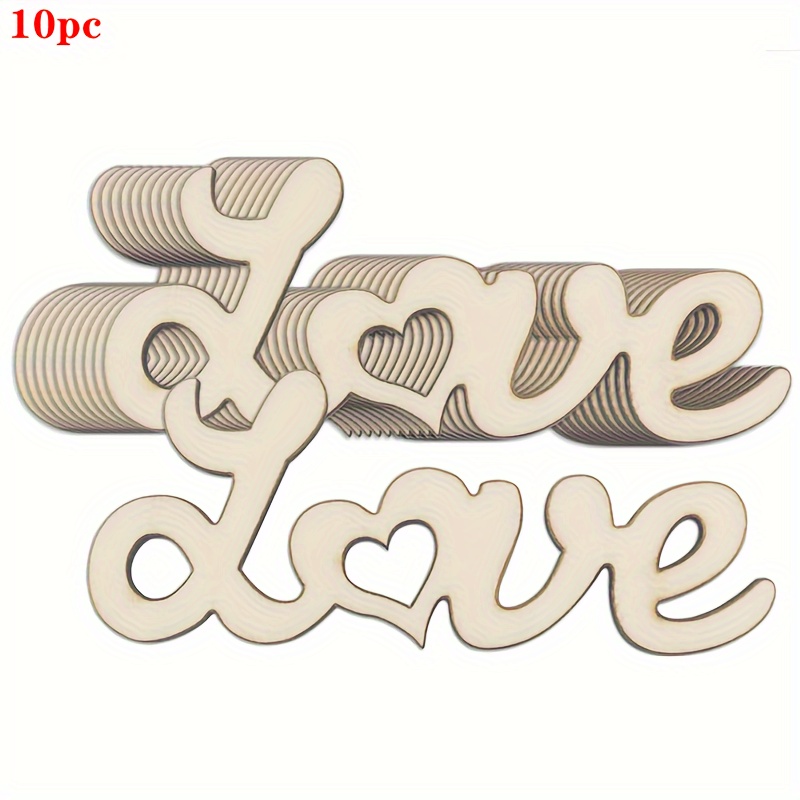 Image of 10pcs Set Of Creative Wooden Hollow-out Love-shaped Wood Slices For Diy Painting And Doodling Crafts, Wooden Hanging Ornaments And Decorations For Holiday, Home, Party, And Birthday Decor