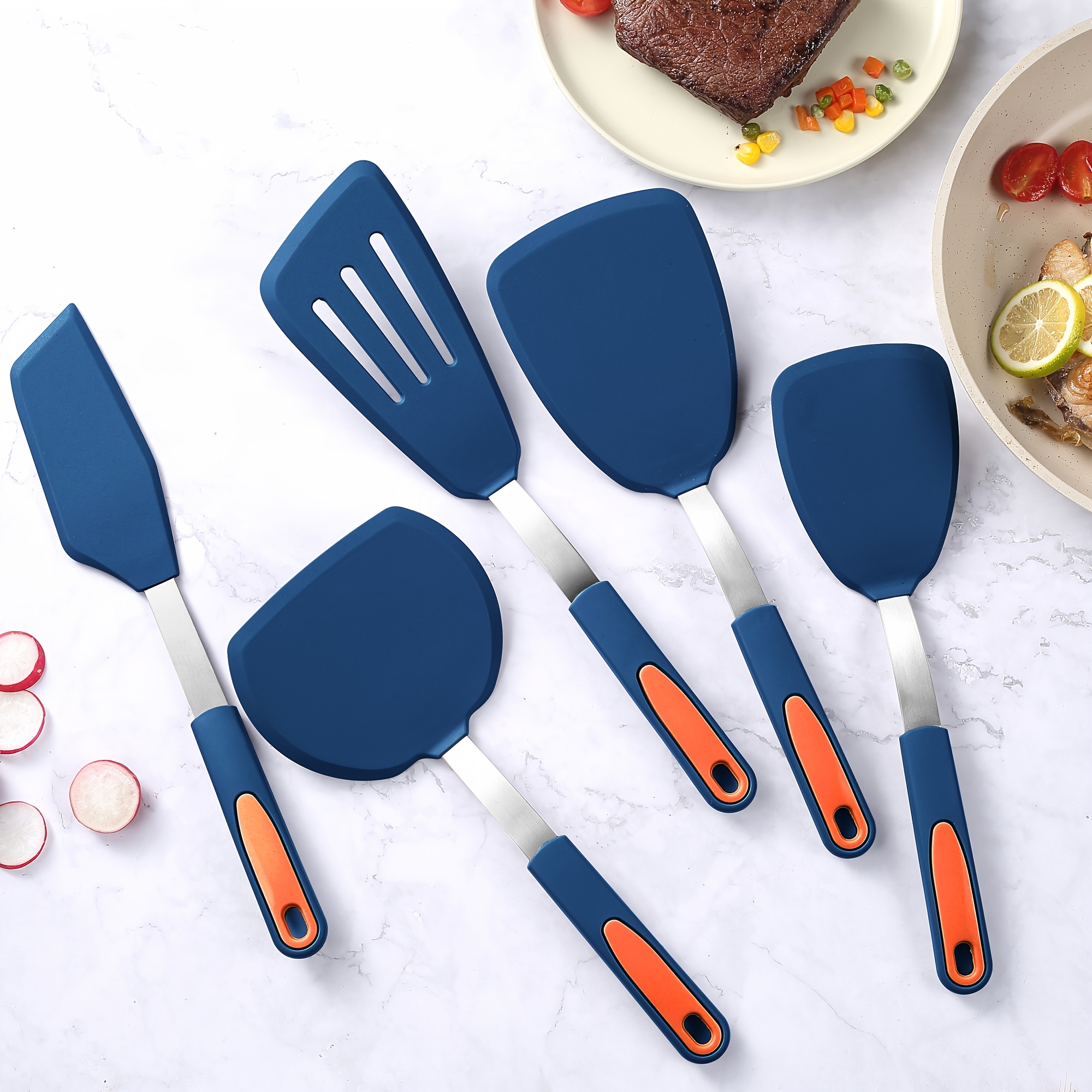 5pcs Silicone Spatula Set, Bpa Free Silicone Turners, Heat-resistant Cooking Utensils, Flip Turner For Fish, Egg, Pancake, Healthy Cooking Tools