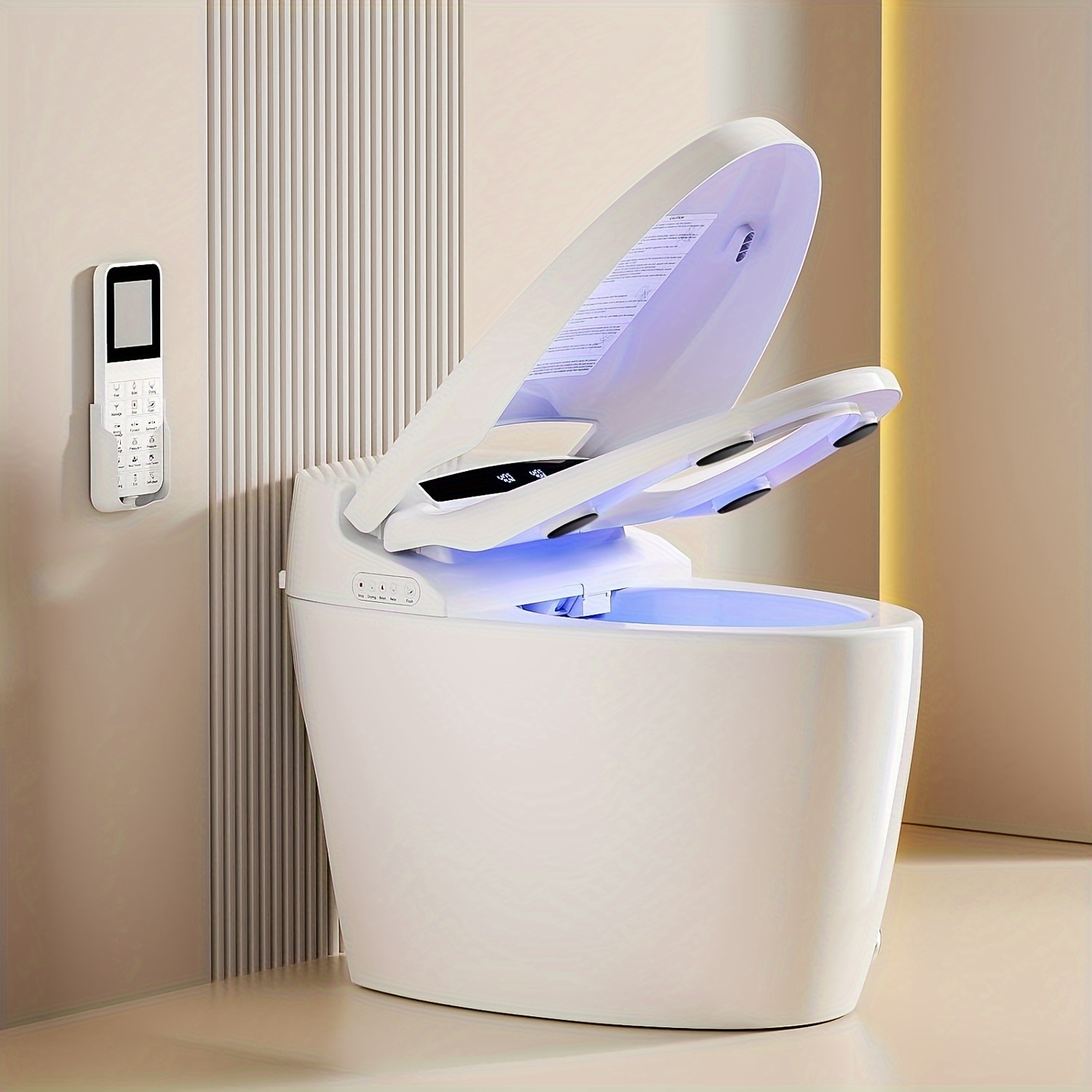 

Luxury Smart Toilet With Warm Water Sprayer And Dryer, Foot Sensor Operation, Heated Bidet Seat, Raised Tankless Toilet With Led Display