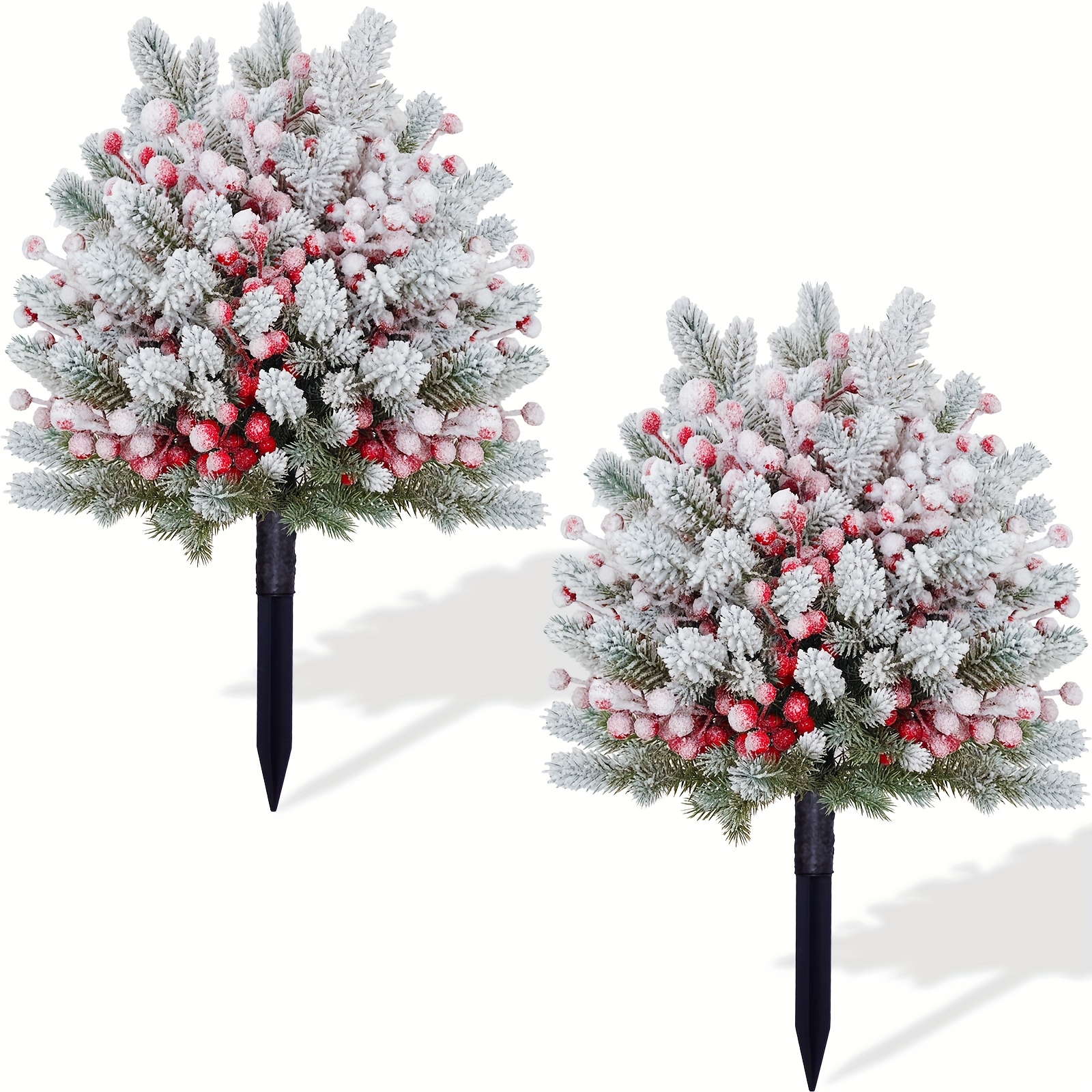 Image of 23 Inch Snow-dusted - Realistic Plastic Pine Needles With Frosted Finish & Vibrant Berries For Outdoor Christmas Yard, Garden Decor. Weather Resistant & !christmas Tree