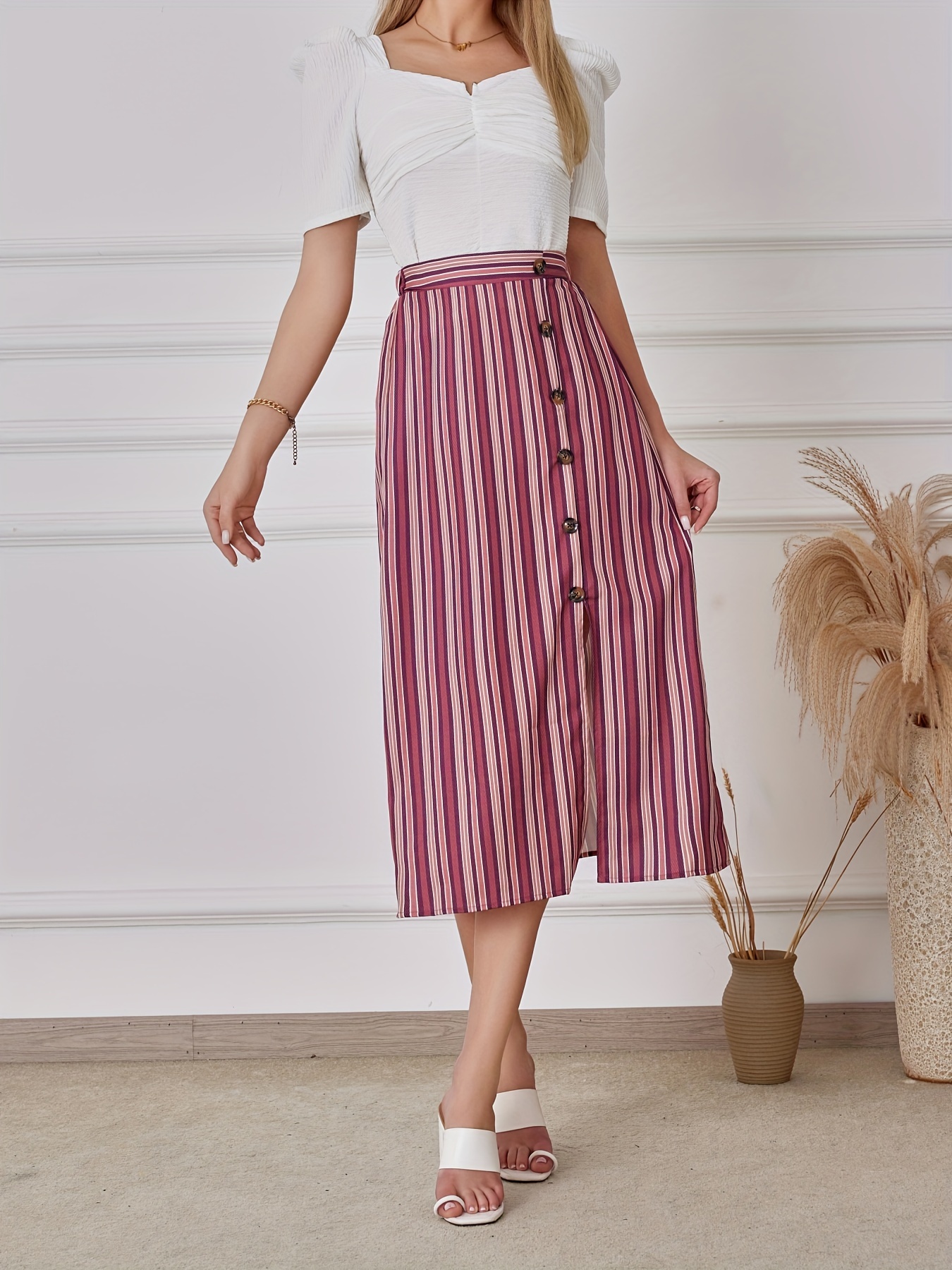 stripe-print a-line midi skirt