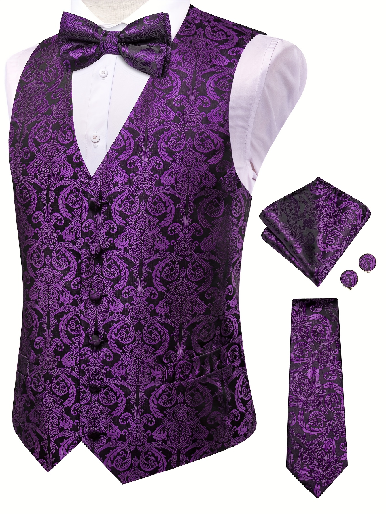 stylish mens wedding party suit vest tie bowtie handkerchief cufflinks