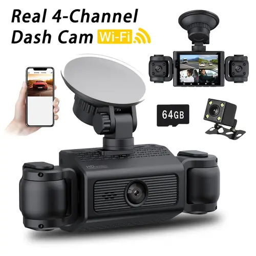 360 wifi high quality vehicle black box 4 channels fhd dash cam 8 ir lights wdr car driving recorder with multi functional rear camera parking monitor loop recording 64gb memory card