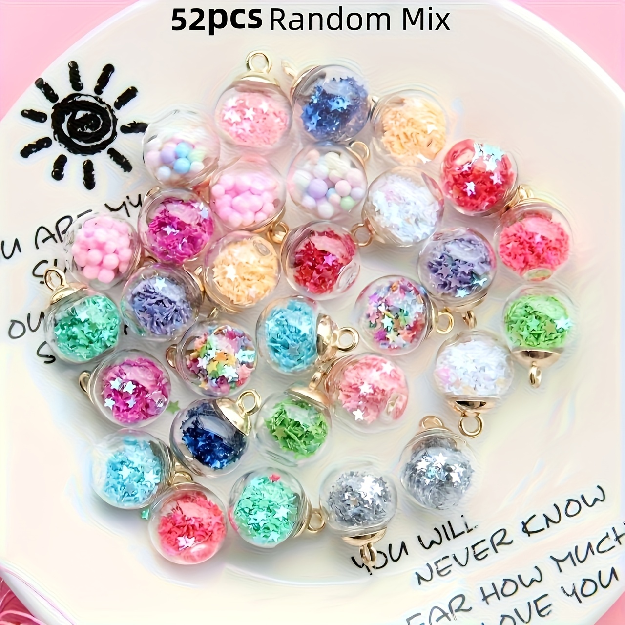 E-shop 52/25 Stück Neue Hochwertige Bunte Pailletten Glaskettenanhänger, Böhmischer Stil Dekorative Anhänger, Mehrfarbig, Aus Glas, Geeignet für