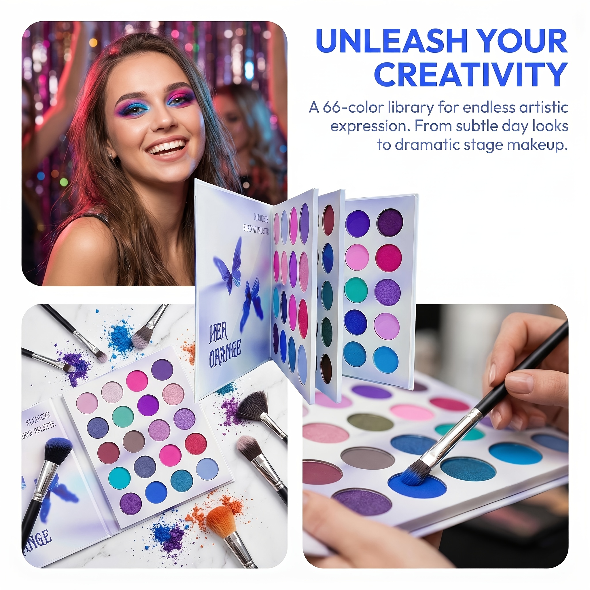Image of Gothic 66 Colors Large Eyeshadow Palette Book, Matte Shimmer Glitter, High Long Lasting Smoky Eye Makeup, Halloween Cosplay Festival Party Gift For Women