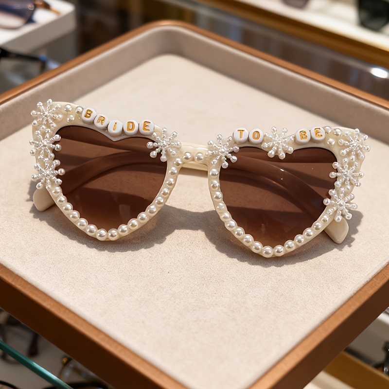 heart shaped frame glasses pearls suitable - Temu Cyprus display picture 1