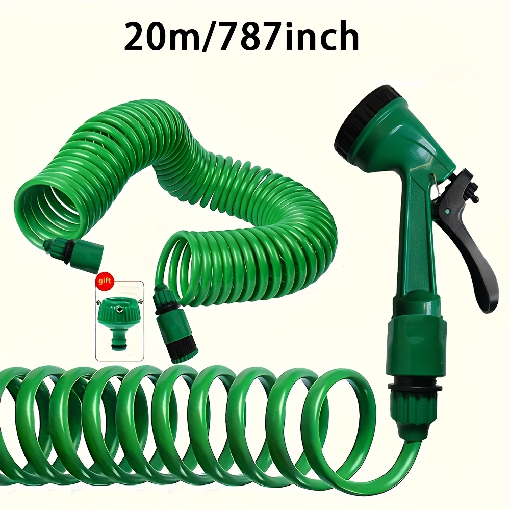 TEMU Garden Spring Hose 24.6/32.8/49.2/65.6/98.4 Feet (7.5/10/15/ Meters), Eva Garden Hose With Plastic Connector, 5- Gun Hose, Suitable For Outdoor