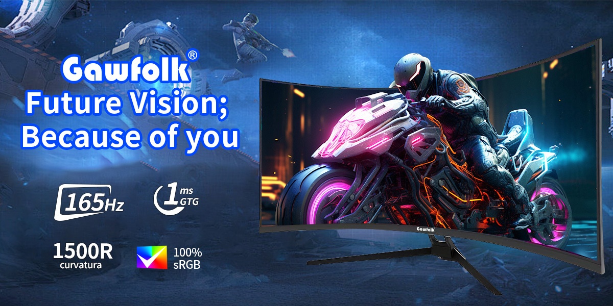 Gawfolk Curved Gaming Monitor 34 Zoll UWQHD 3440x1440P, 1500R Ultra-Wide PC-Bildschirm 165Hz, Gebogener Computermonitor, VA-Panel, DisplayPort+HDTV, VESA 75 * 75mm