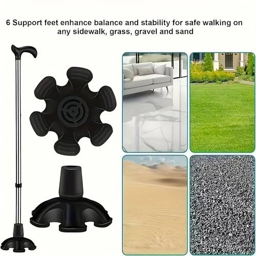 3/4 inch (about 1.9cm) heavy-duty self-supporting rubber cane tip cane support with 6 rubber feet, suitable for walking sticks, walking sticks and folding walking sticks.