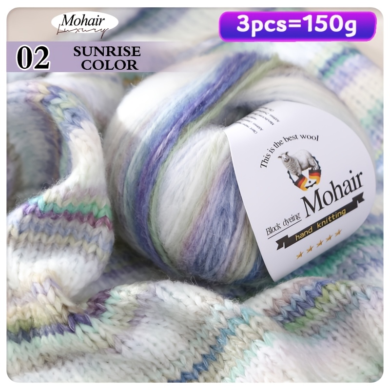 TEMU Lot de 3 de fil à tricoter et à crocheter moyennement peigné, teint en sections dégradé , par (150 g au total), style rayures zébrées, matériel