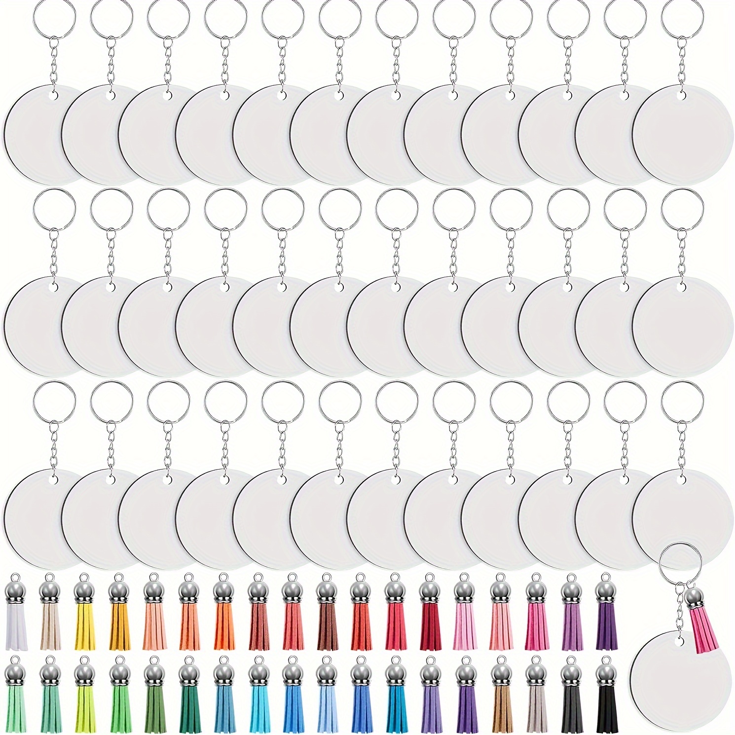 

100pcs Mdf Round Sublimation Blank Tags With Key Rings, Double-sided Wooden Tassel Jump Rings Set, Diy Keychain Decorations For Crafts And Projects