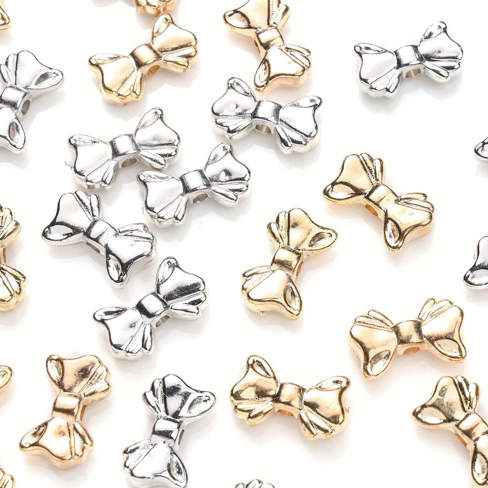 

50pcs/set 15*9mm Golden Silvery Bows Spacer Beads Plastic Christmas Ccb Beads For Handmade Jewelry Making Diy Earring Bracelet Necklace Accessorie