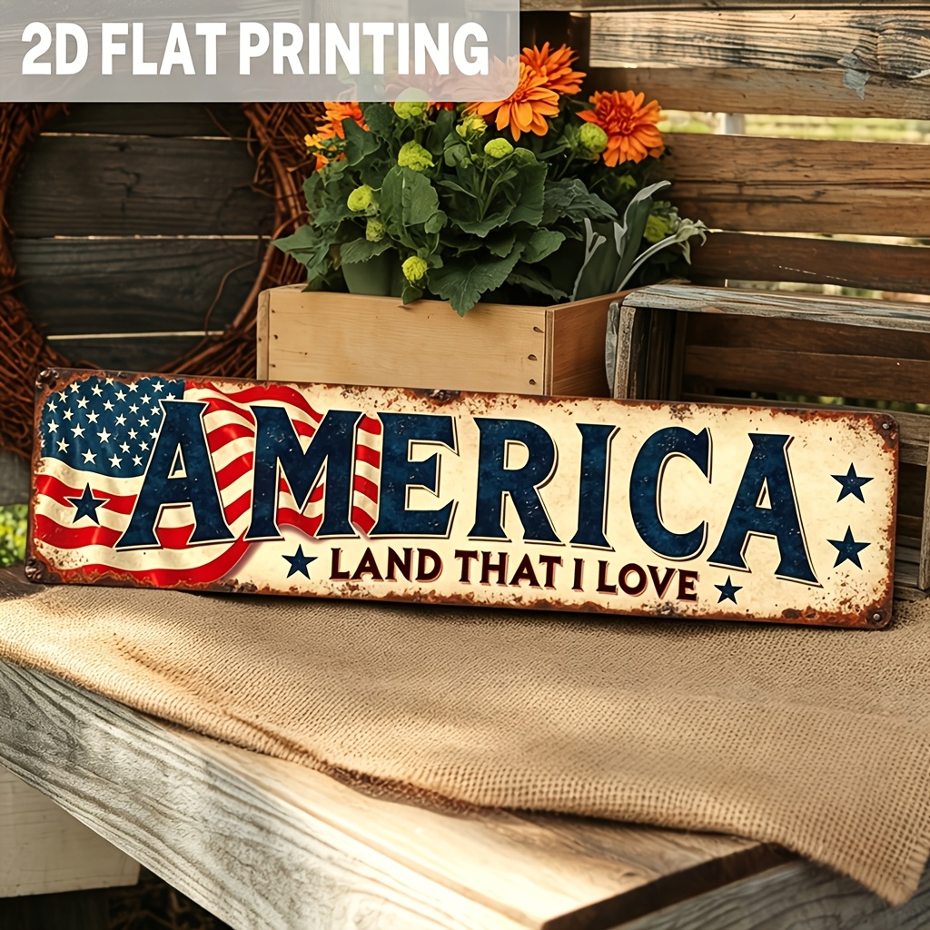 TEMU 2d Flat, 1pc Vintage America The Beautiful Metal Wall Sign - Large Distressed Flag & Map Of Usa With State Borders-like Design, Rustic Patriotic