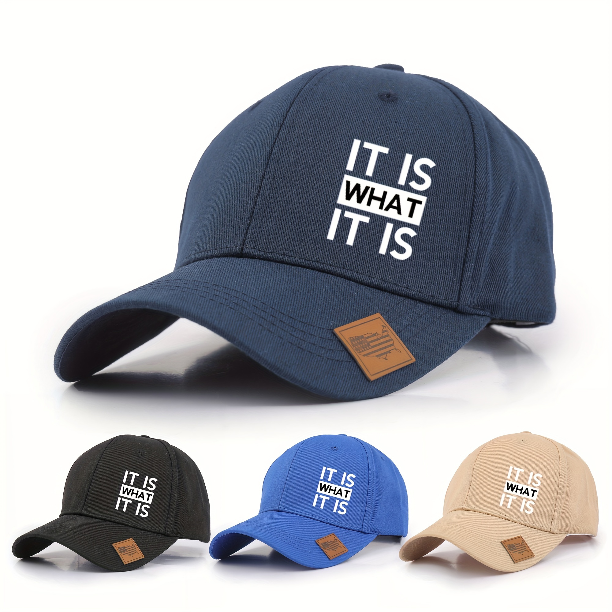 

It Is What It Is" Men's Cotton Baseball Cap - Casual Outdoor Sun Hat With Letter Print, Lightweight & Stretch Fabric Embroidered Baseball Cap Foldable Sun Hat