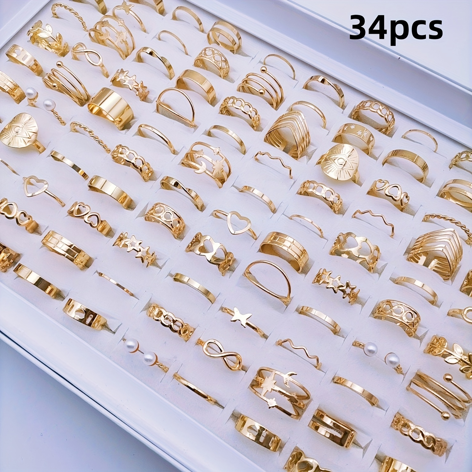 TEMU 34pcs Women Rings Fashion Sexy Bohemian Holiday Knuckle Ring Wedding Party Set Random Mixed Delivery