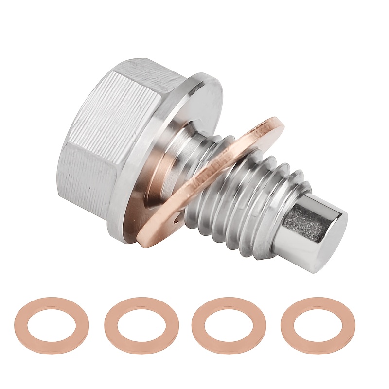 TEMU M12x1.5 M14x1.5 Drain Plug, Heavy Duty Stainless Steel With 5 Copper Washers, Strong Magnetic Sump Nut Leak Proof For Most Cars Trucks Marine