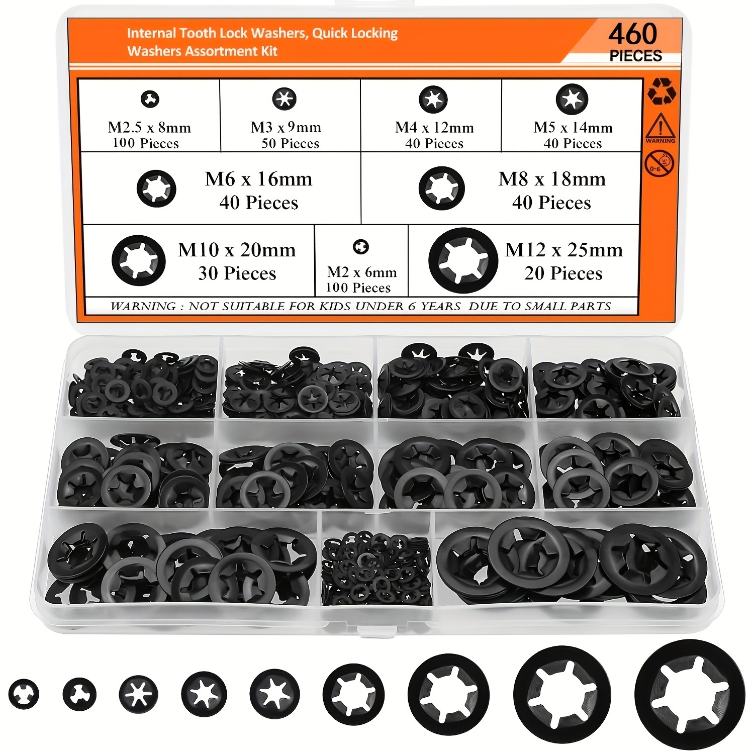 

A Set Of 9 Types Of Internal Tooth Star Washers, Washers, Push Nuts, And Speed Clamps, Totaling 365 460pcs.