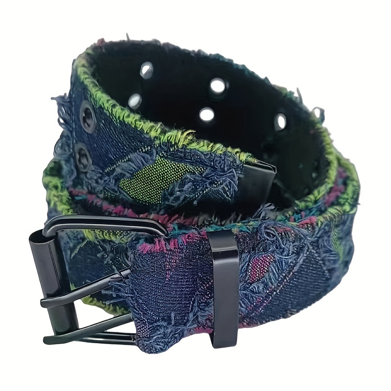 Punk Style Washed Denim Belt with Square Buckle