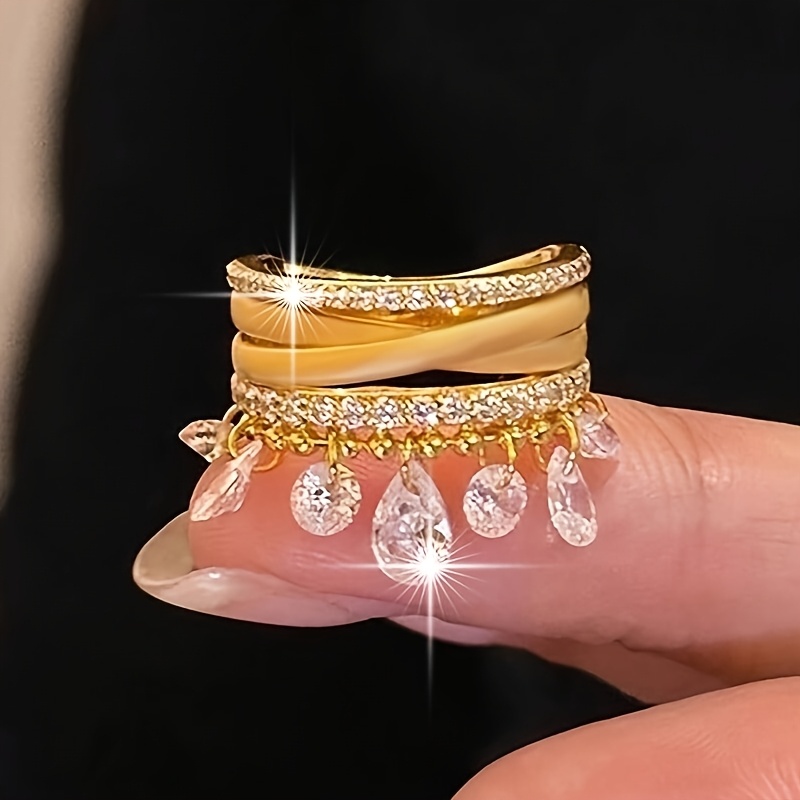 TEMU Angol 1pc Fashionable Trendy Tassel Ring For Women, Exquisite And Elegant With Synthetic Zirconia, Suitable For Banquets And Evening Parties,