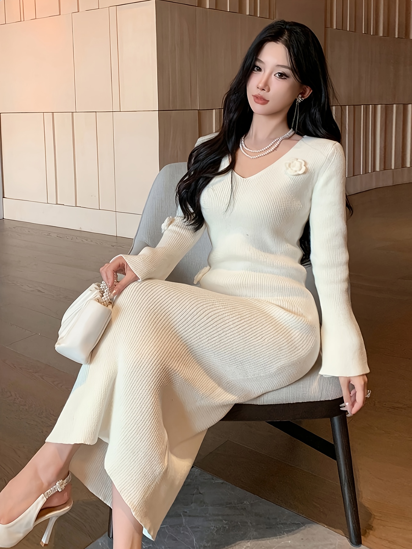 winter womens dress new gentle french style sweater v neck - Temu Mauritius