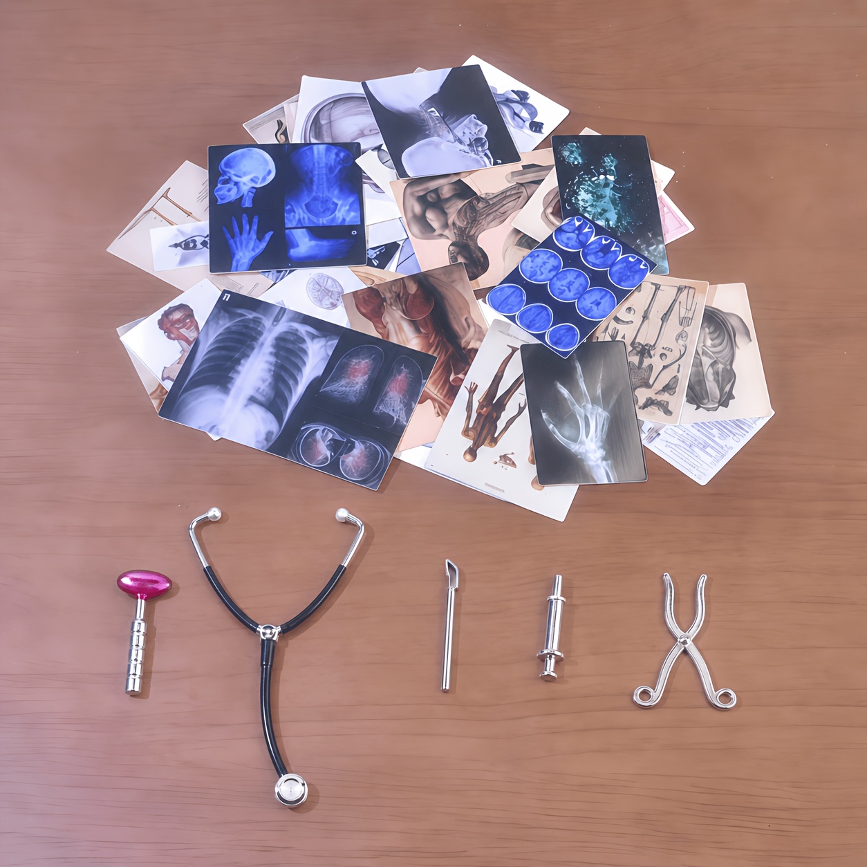 Image of 62pcs Set Of 1:6 Miniature Medical Posters & Instruments - Perfect For Creative Gifts, Dollhouse Accessories, And Unique Noveltytoys For Adults