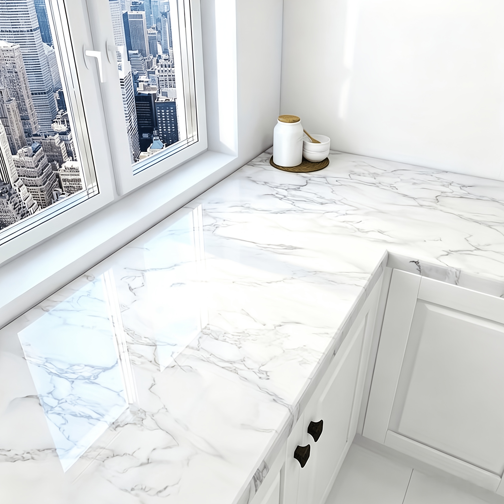 Image of Marble Self-adhesive Waterproof Wallpaper Fashion Furniture Renovation Room Background Decorative Stickers Kitchen High Temperature Resistant Oil Resistant Cuttable Wallpaper