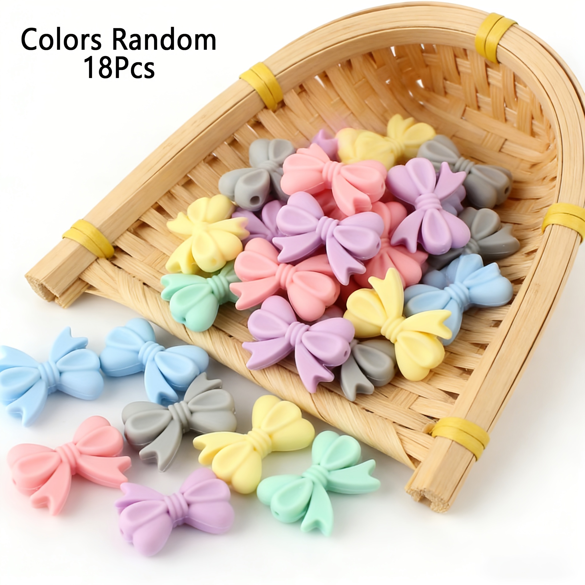 TEMU 18pcs 3d Bowknot Silicone Beads, Random Pastel Macaron Cute Bow Beads For Diy Pen Keychain Bracelet Jewelry Making Crafts