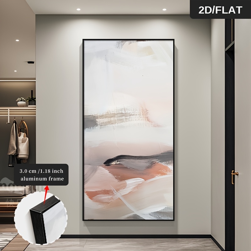 TEMU 2d Flat, Modern Vertical Framed Canvas Wall Art With Metal Frame - Neutral Abstract Ink Print Poster Suitable For Living Room, Bedroom, Office -
