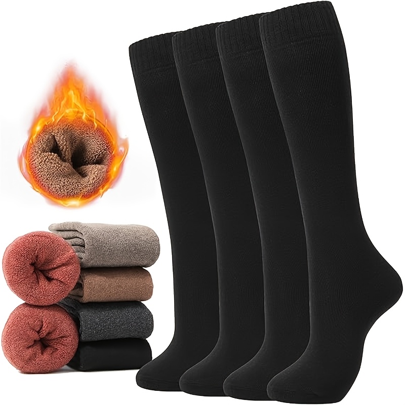 E-shop 4 Paar kniehohe Thermosocken für Damen, warme Freizeitsocken für den Winter, Stiefelsocken Hausschuhe-Socken, für drinnen draußen bei jedem