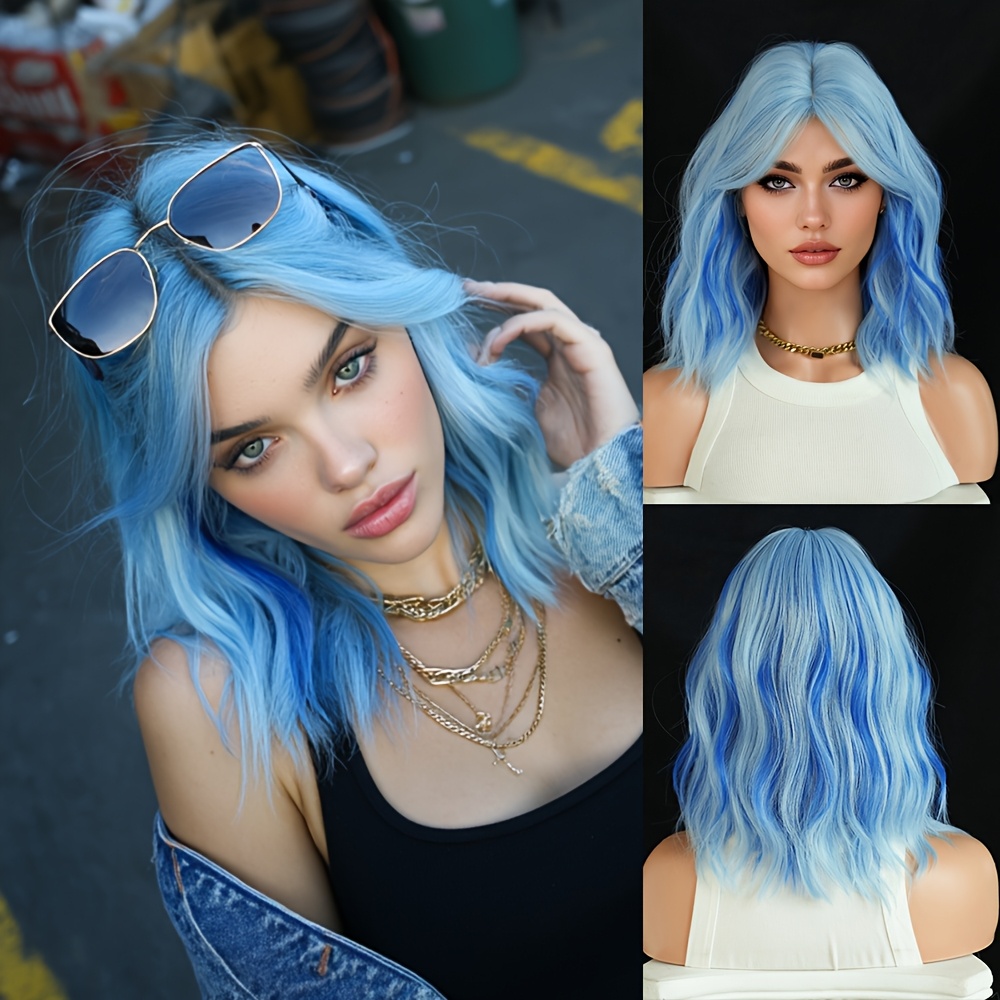 TEMU Women' Shoulder Length Wig Suitable For - Glueless Heat-resistant Synthetic Hair With Curtain Bangs & Middle Part | Base | Wig For Daily Use,