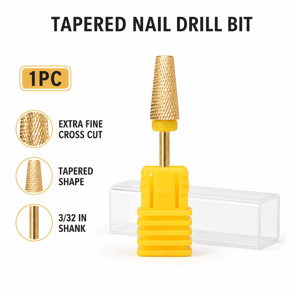 TEMU 1 pieza Fresa de acero inoxidable de color dorado para uñas, corte cruzado , mango de 3/32 pulgadas para de uñas de gel y acrílico y manicura