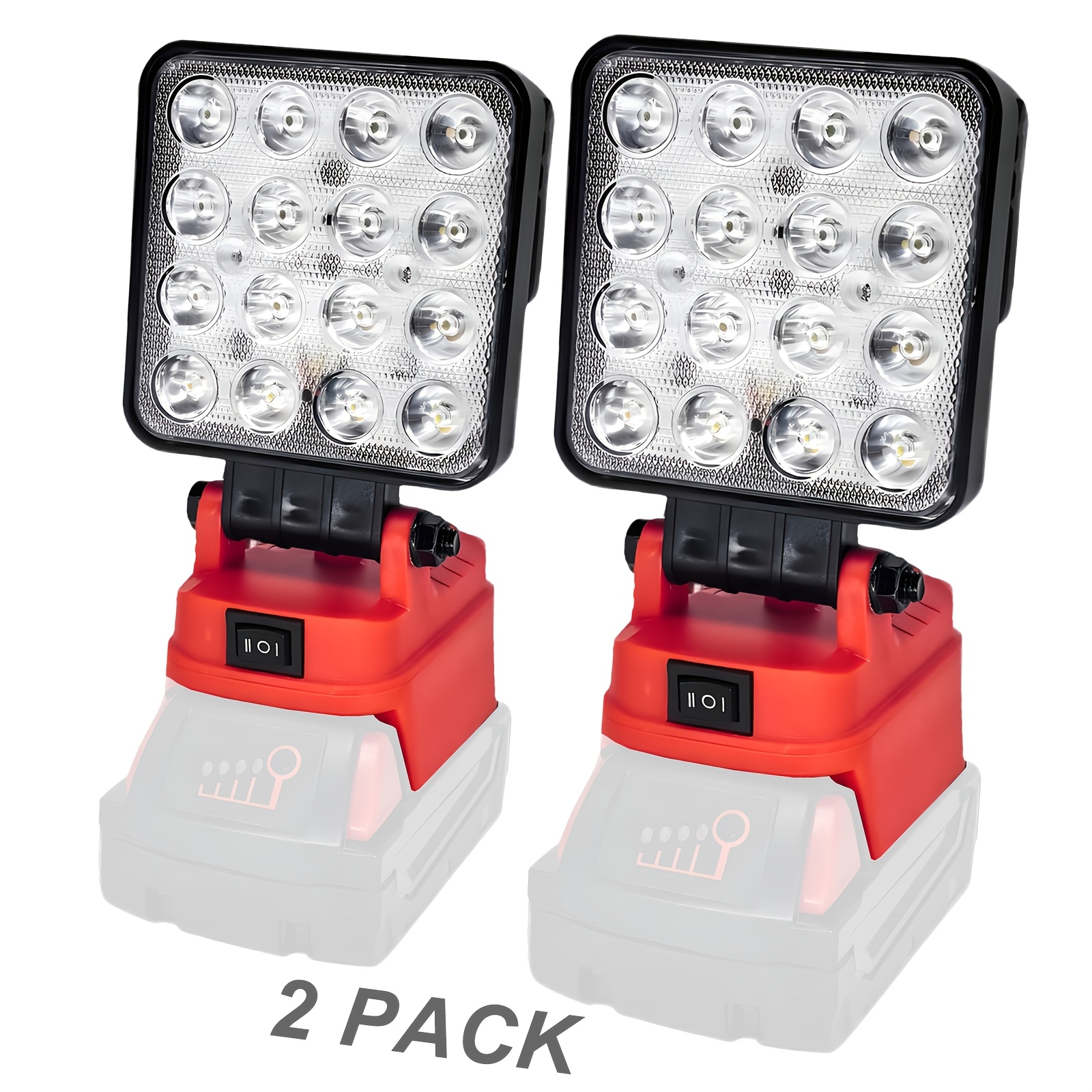 TEMU 2pcs-cordless Led Work Light For Mil Wau Ke 18v Battery, Portable Emergency Flood Lamp With Adjustable Head And Handle, 2 Brightness Levels,
