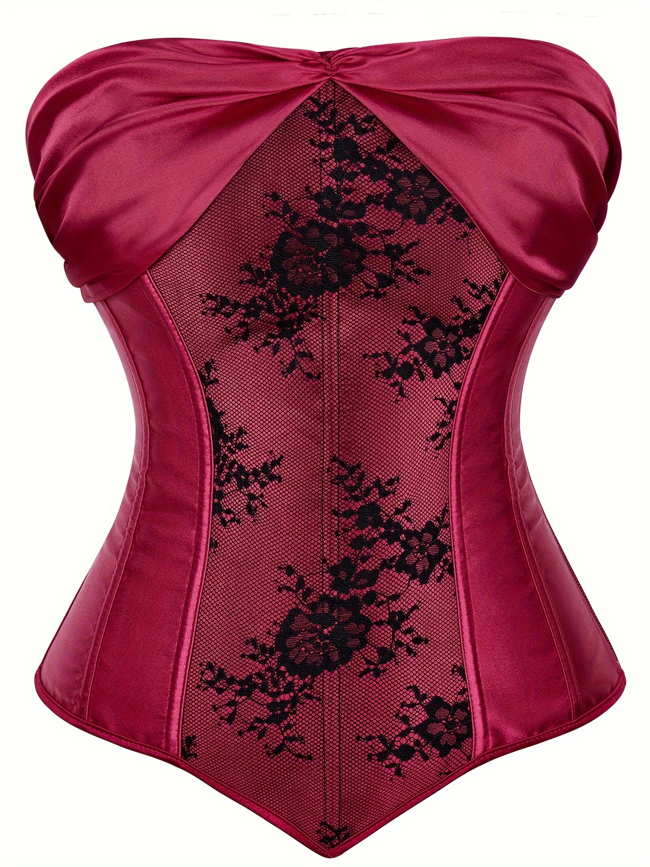 Lace Splicing Ruched Tube Top, Elegant Cross Tie Back Corset Strapless Top, Women's Clothing