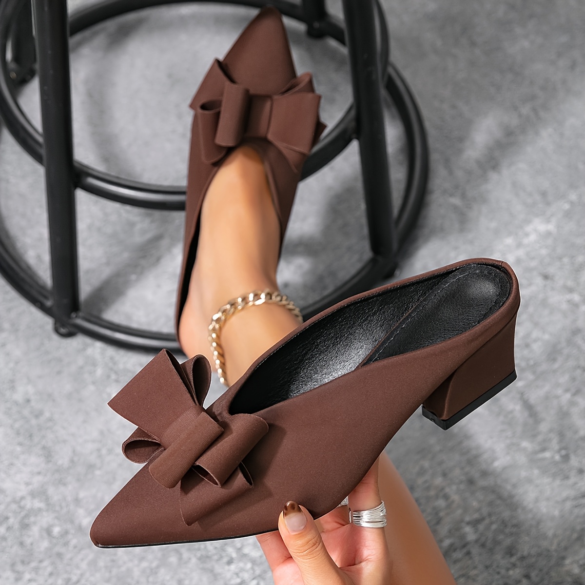 TEMU Ladies' Pointed Toe High Heel Moccasins With A Bow, Featuring A Stylish And Comfortable Slip-on Design. Versatile Heels Are Suitable For Daily