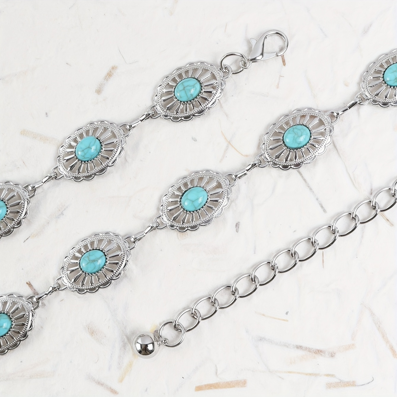 Vintage Ethnic Carved Silvery Chain Adjustable Belt