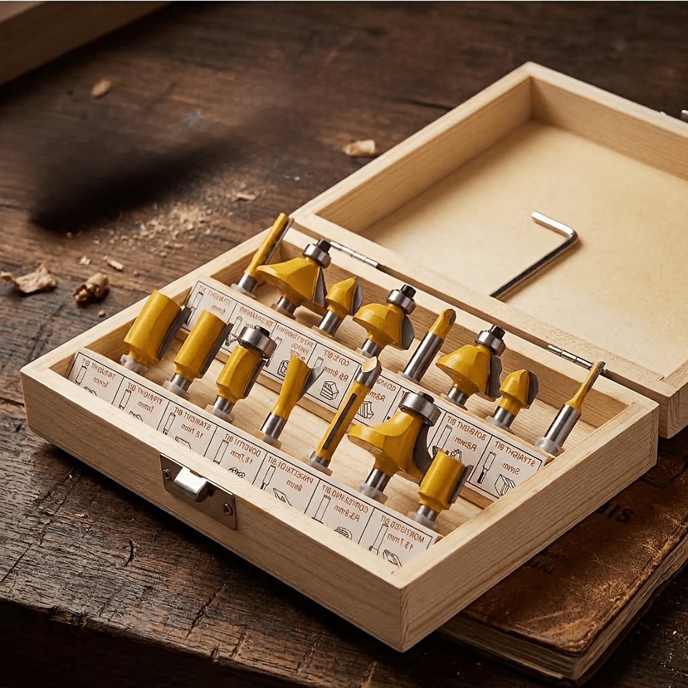15pcs 8mm Shank Router Bit Set For Woodworking, Trimming Accessories With Wooden Case