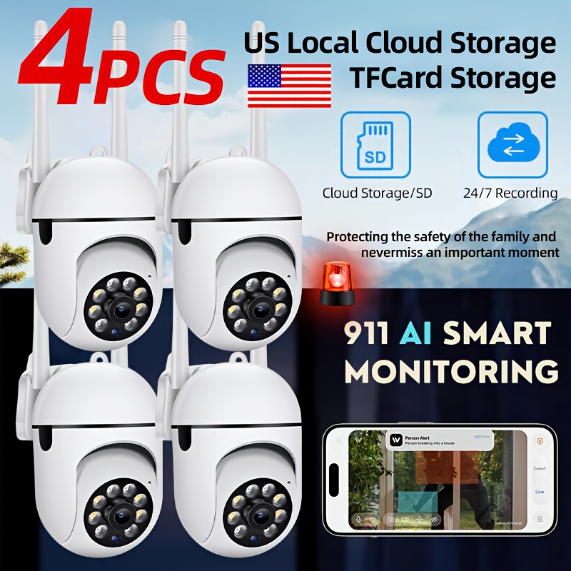 TEMU 1/4pcs Hawkray 2.4/5g Wifi Cameras Security Wireless | Us , 2k Full Hd, Color Night Vision, Audio, Ptz Control, Smart Pir Motion Detection, ,
