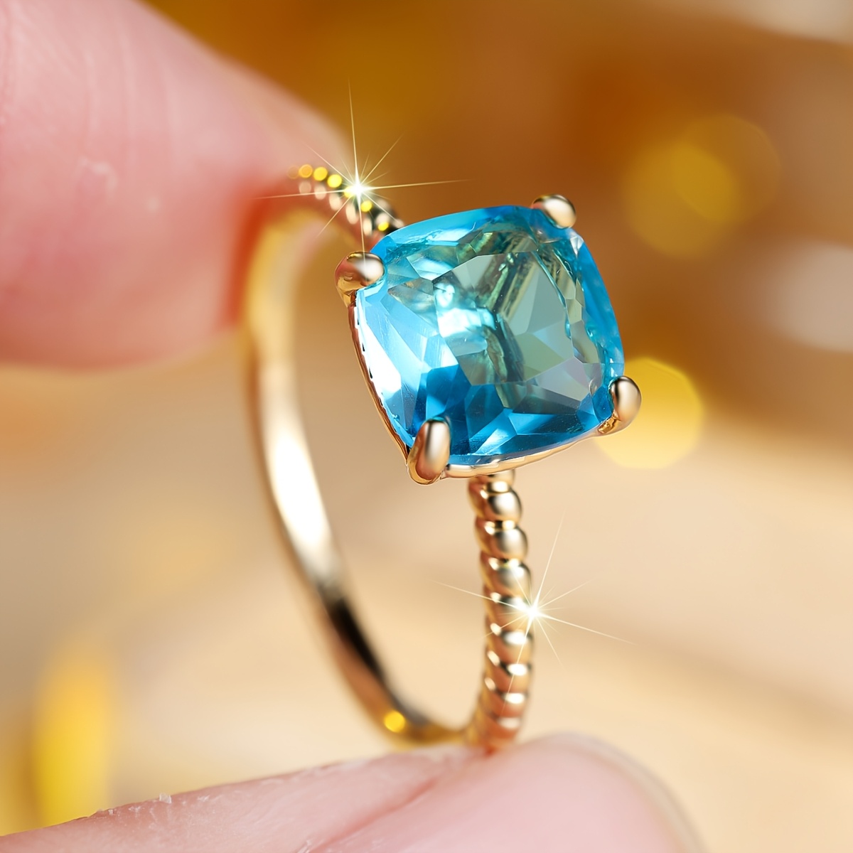 Gentle Inlaid Square Zirconia Twisted Band Ring
