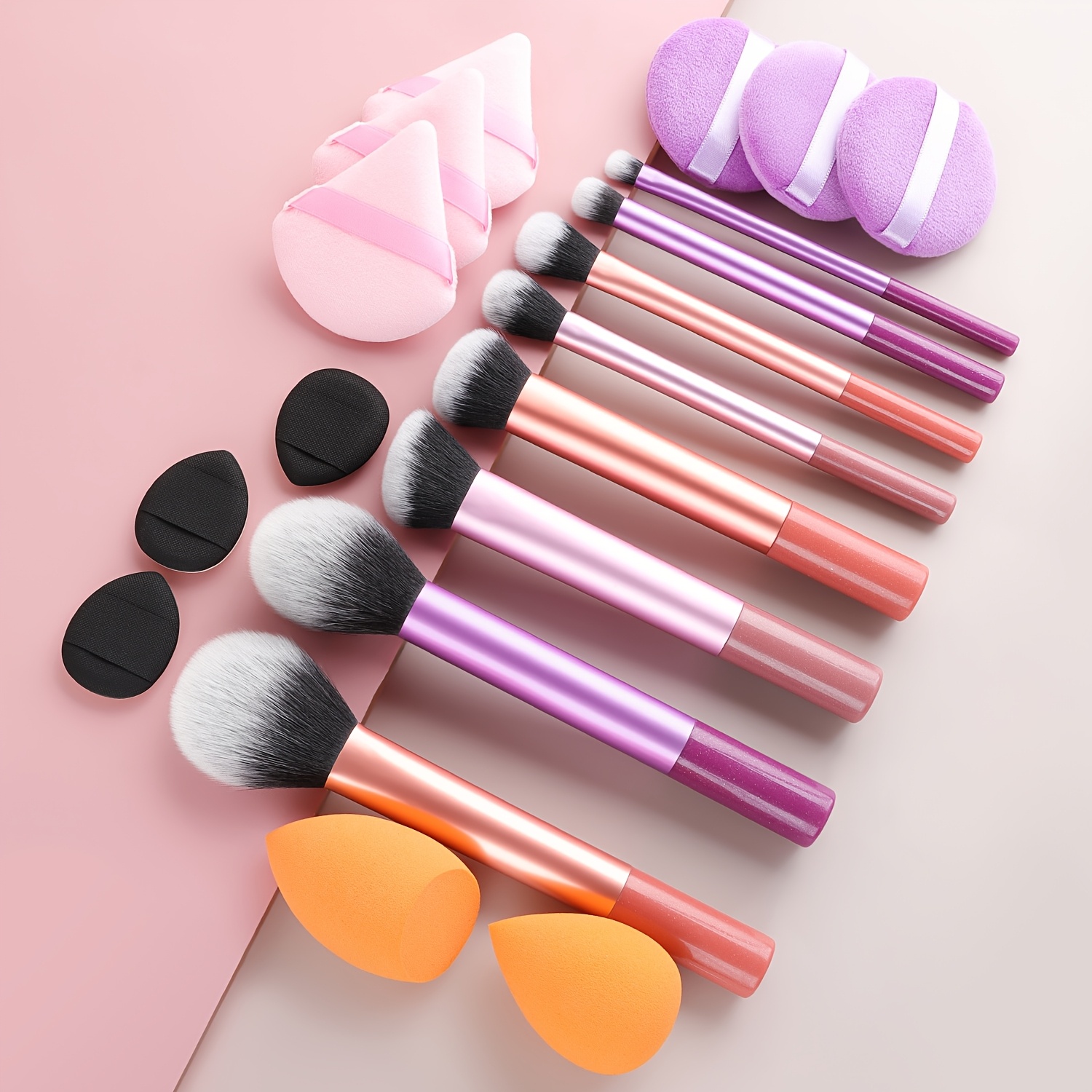 Image of Makeup Brush Sets, 19pcs Plastic Daily Portable Makeup Egg&make-up &eyelash Curler&storage Bagmultifunctional Beauty Brushes For Making Up Supply Suitable For Types