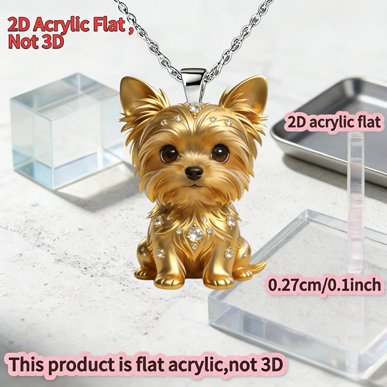 E-shop 2D Flat - [2D Flat] ., 2D Acryl Yorkshire Terrier Neue Damen Halskette, Anhänger Mode Pullover Kette, Ideales Geschenk für Geburtstagsparty,